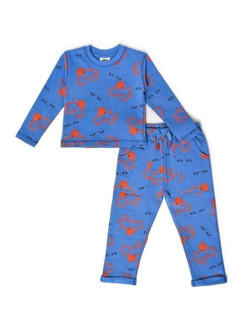 miarcus kids blue & red cotton printed full sleeves sweatshirt set