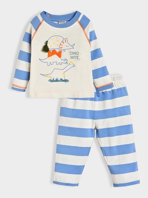 miarcus kids blue & white printed full sleeves t-shirt with pyjamas