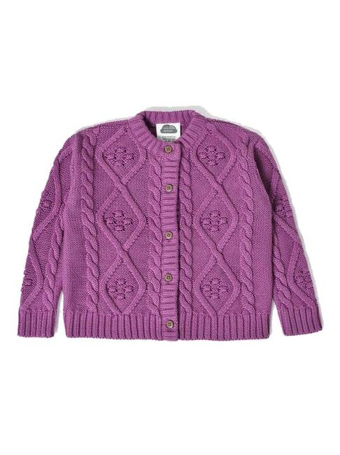 miarcus kids purple textured pattern full sleeves cardigan