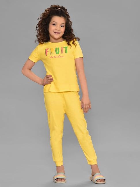 miarcus kids yellow printed top with pyjamas