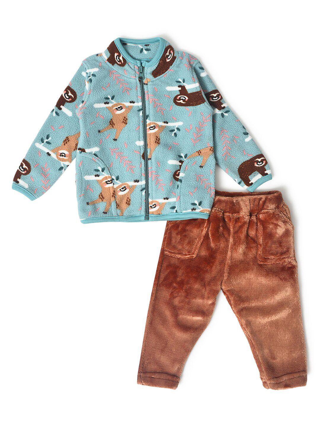 miarcus unisex kids brown & blue printed shirt with pyjamas