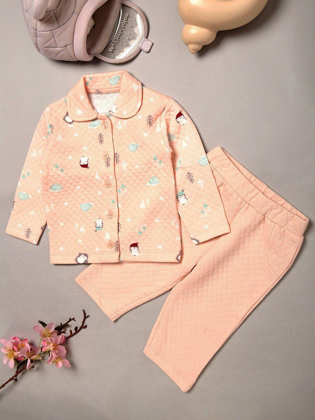 miarcus unisex kids peach-coloured printed shirt with pyjamas