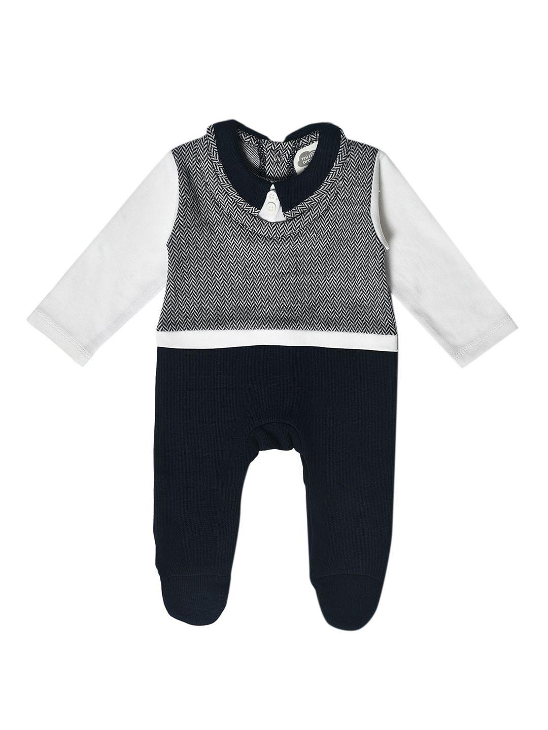 miarcus boys navy blue & white printed rompers