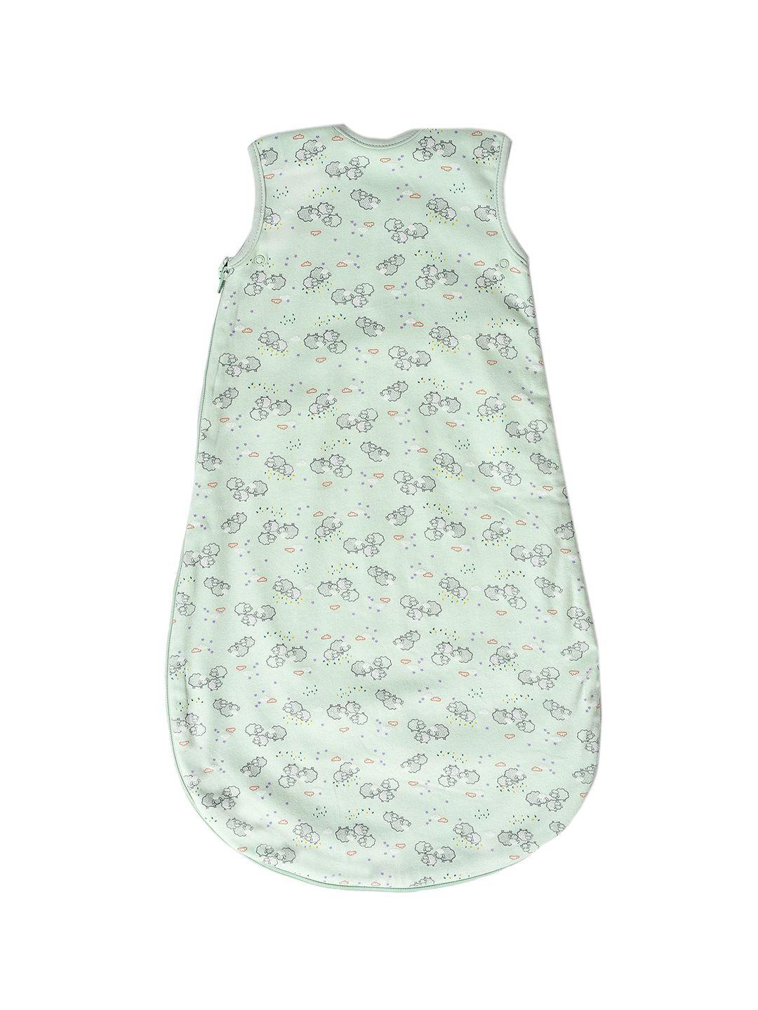 miarcus infant kids green & white printed knitted sleeping bag