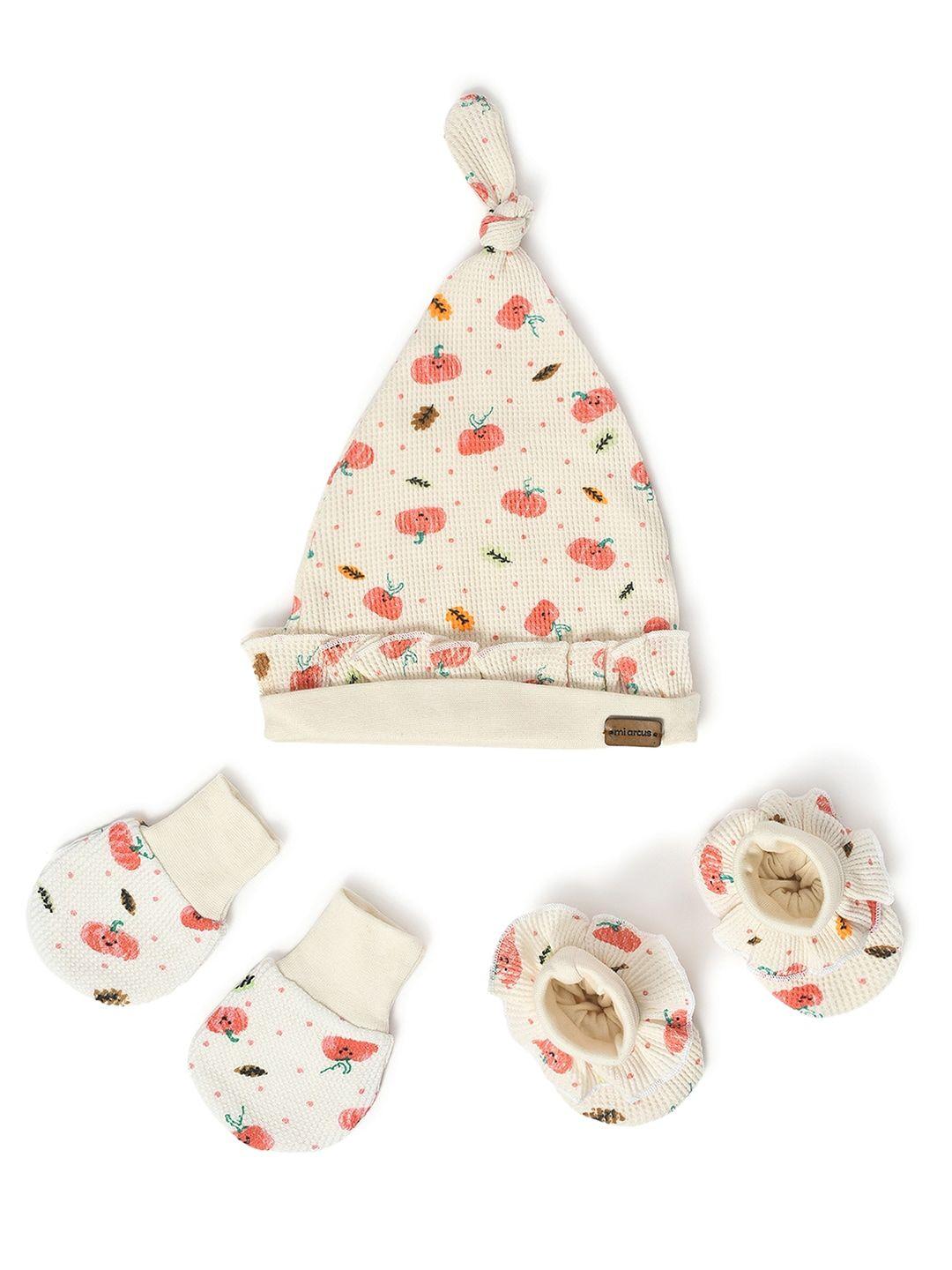 miarcus infants kids printed cotton beanie mittens and booties set