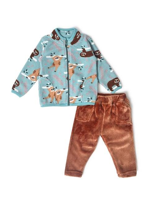 miarcus kids blue & brown printed full sleeves sweatshirt set