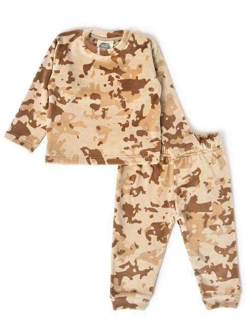 miarcus kids cream & brown camouflage full sleeves top with pyjamas