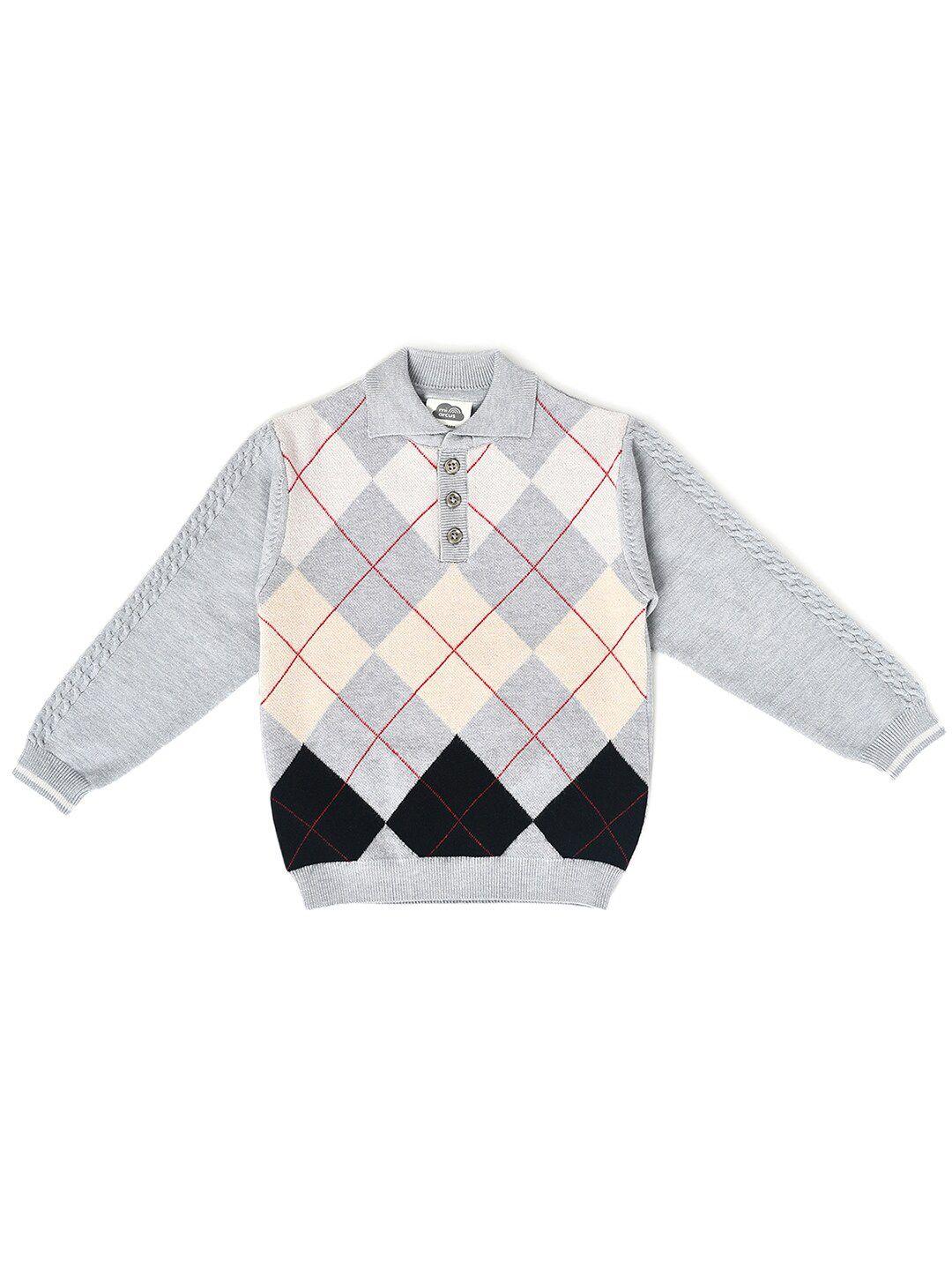 miarcus kids geometric printed lapel collar ribbed pullover sweater