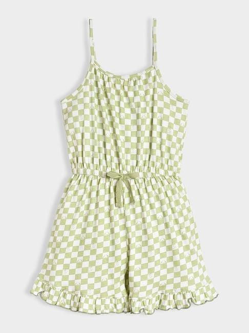 miarcus kids green & white checks jumpsuit