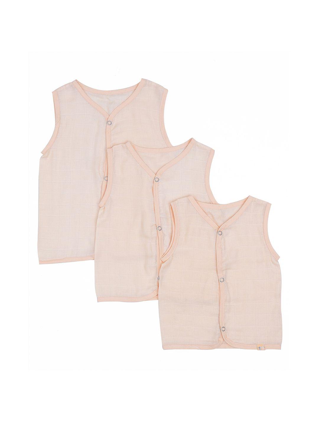 miarcus kids set of 3 beige checked cotton basic vests