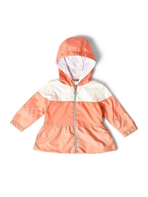 miarcus kids white & peach color block full sleeves wind cheater