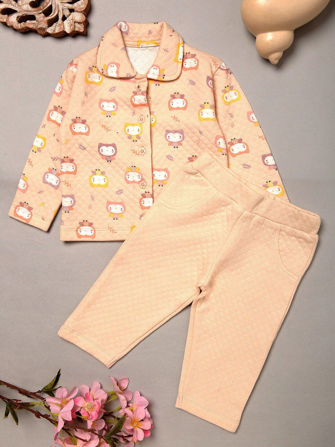 miarcus unisex kids peach-coloured & cream-coloured printed shirt with pyjamas