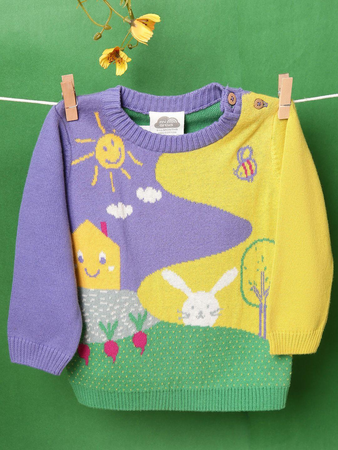 miarcus unisex kids purple & yellow printed pullover cotton sweater