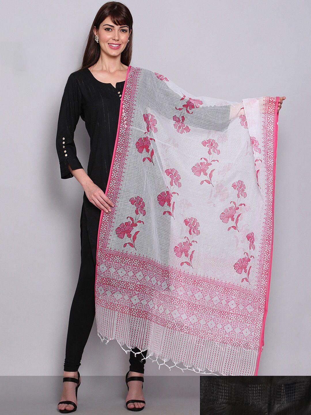 miaz lifestyle pink & black ombre woven design bandhani dupatta with gotta patti