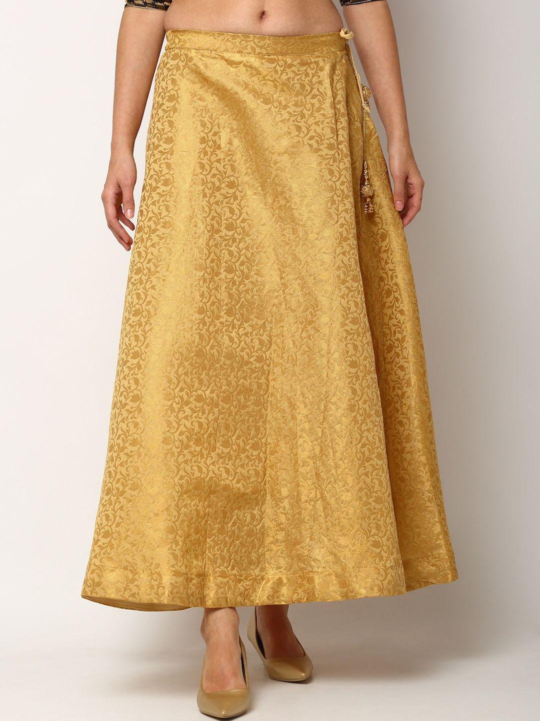 miaz lifestyle women gold-coloured self-design flared maxi skirt