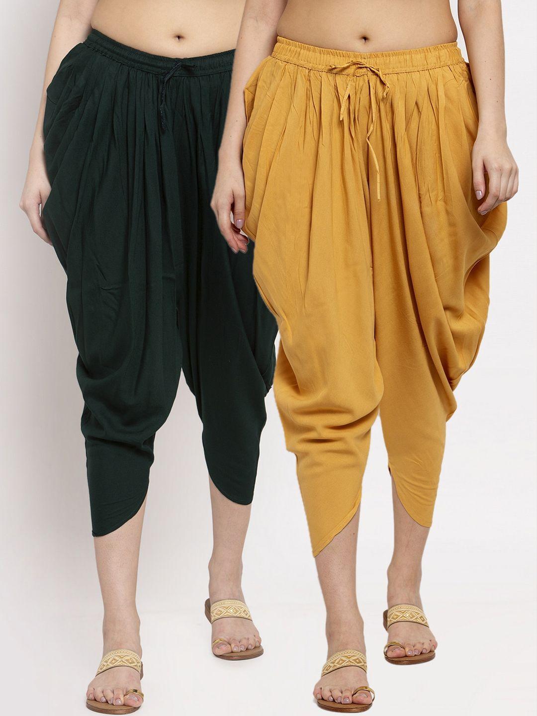 miaz lifestyle women pack of 2 beige & green solid dhoti salwar