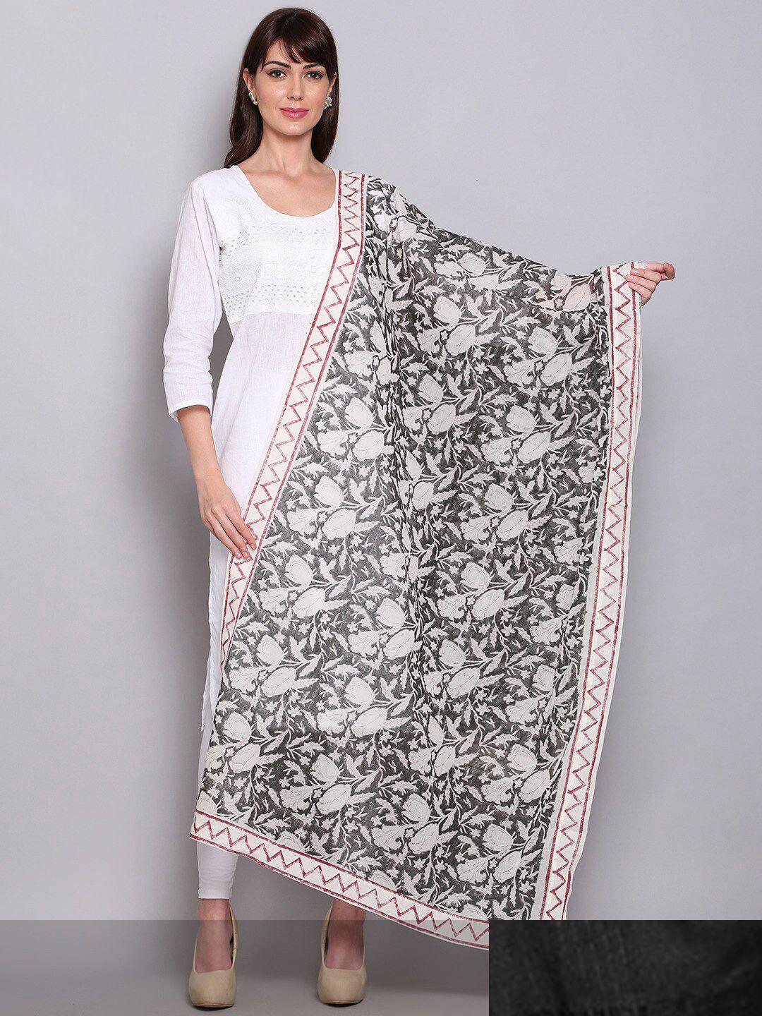 miaz lifestyle 2 women black & white woven design dupatta