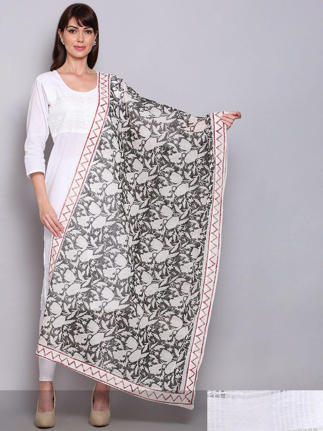 miaz lifestyle 2 women white & black ethnic motifs woven design dupatta