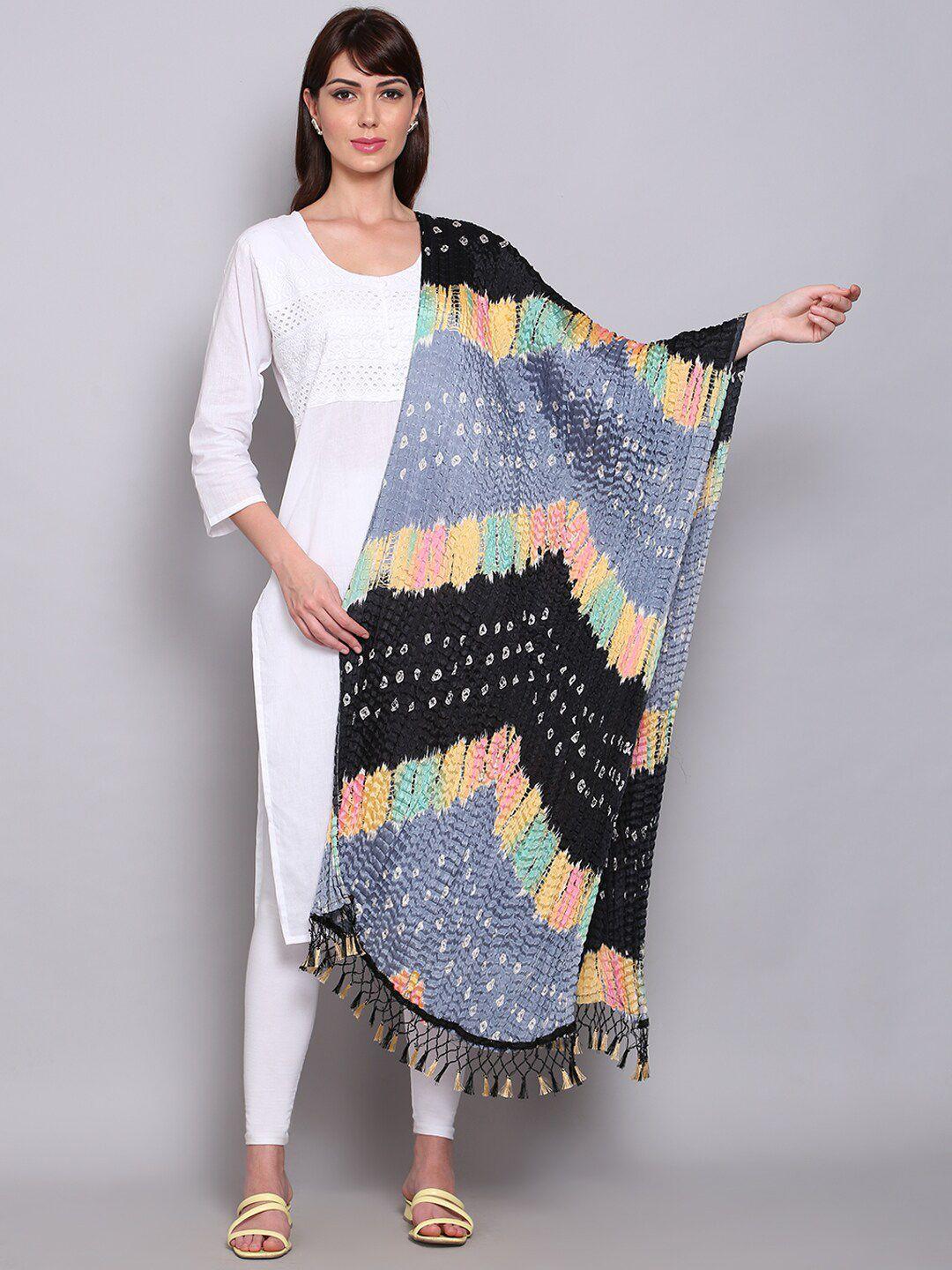 miaz lifestyle black & grey bandhani printed dupatta