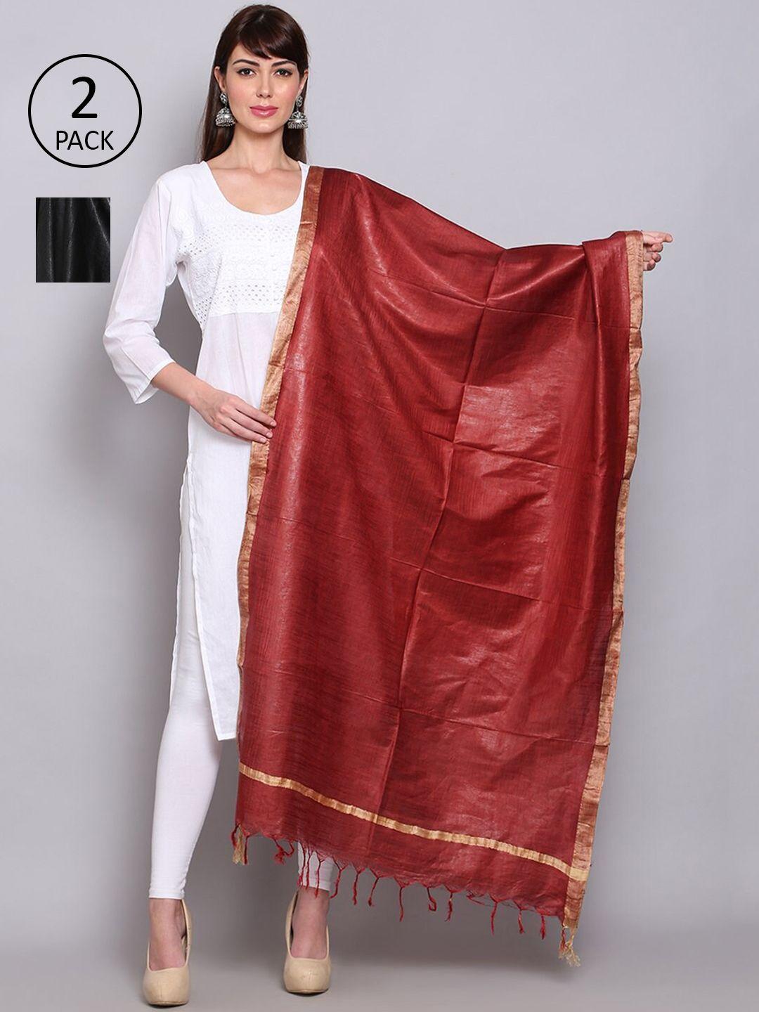 miaz lifestyle black & maroon gold-toned art silk dupatta