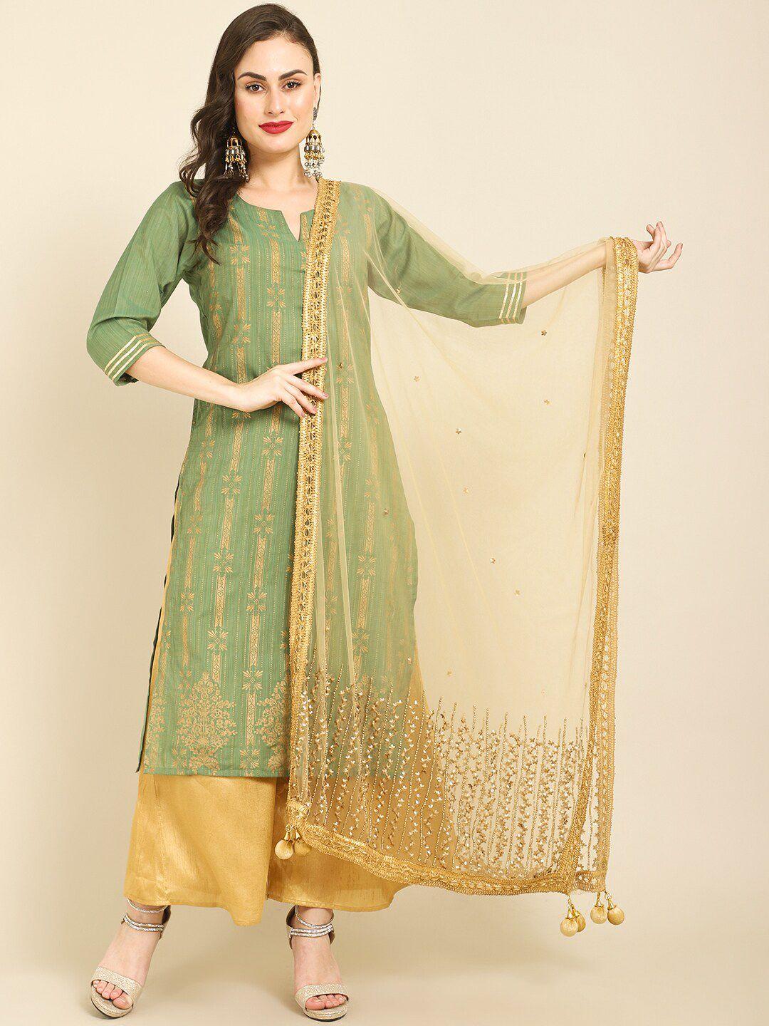 miaz lifestyle cream-coloured & gold-toned embroidered art silk dupatta