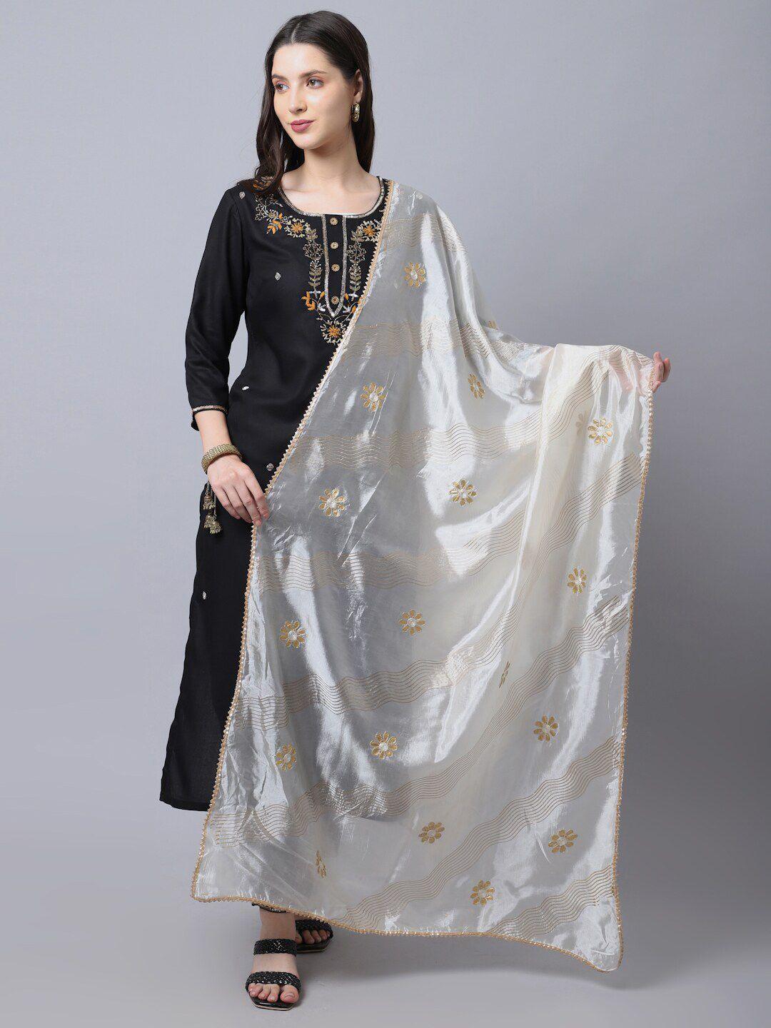 miaz lifestyle gold-toned & silver-toned paisley embroidered ombre dupatta with mirror work