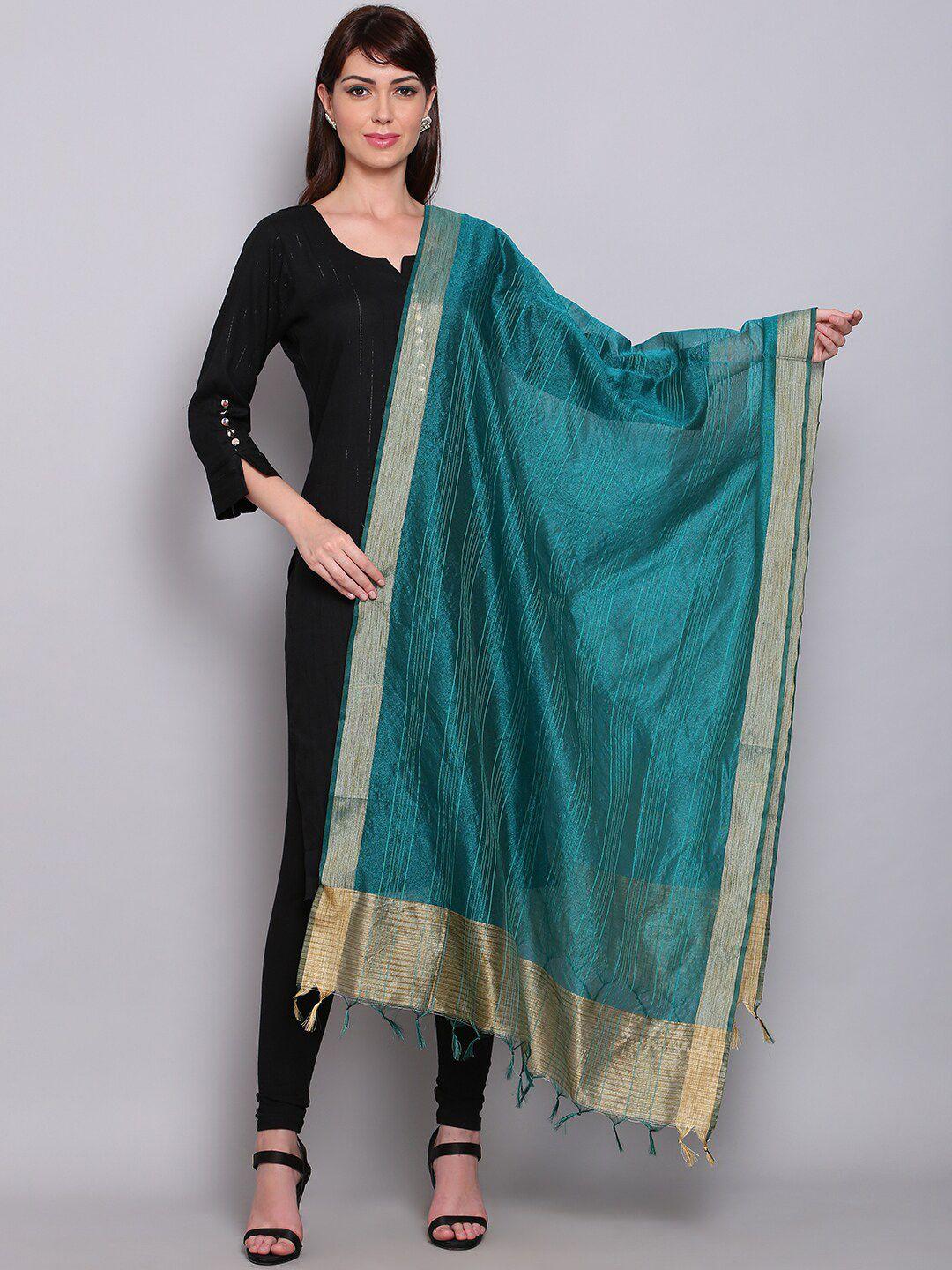 miaz lifestyle green & gold-toned art silk dupatta