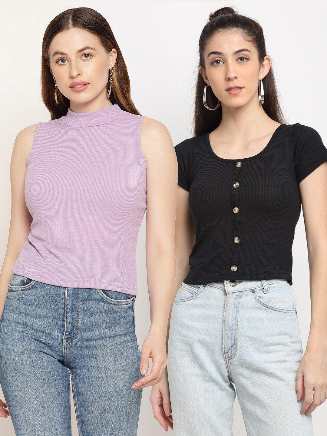 miaz lifestyle pack of 2 cotton crop top