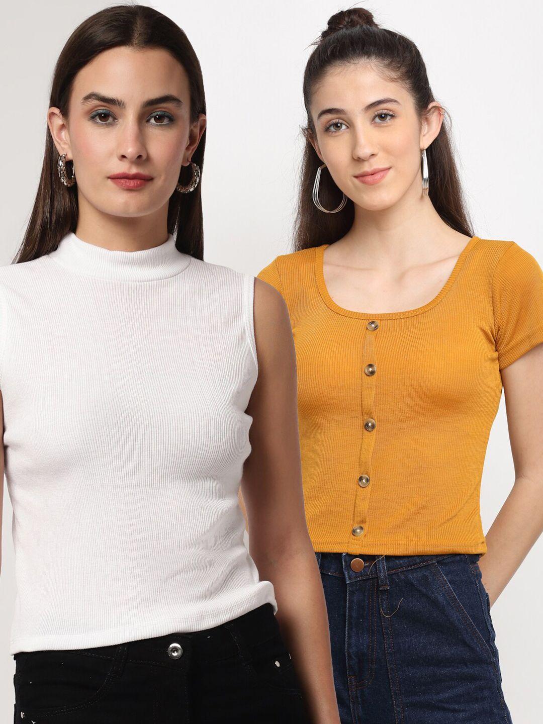miaz lifestyle pack of 2 ribbed cotton fitted top