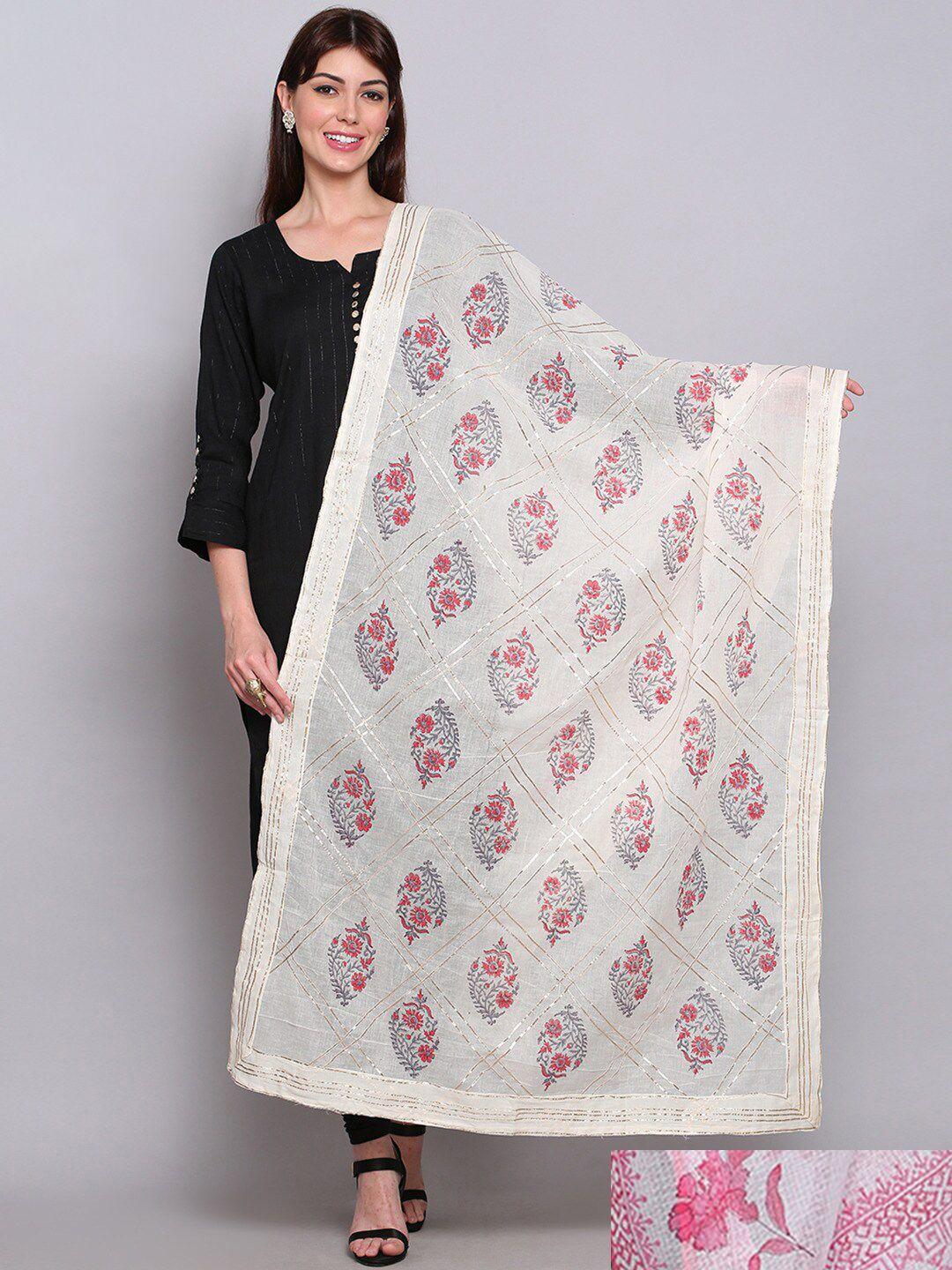 miaz lifestyle pack of 2 white & grey printed kalamkari dupatta