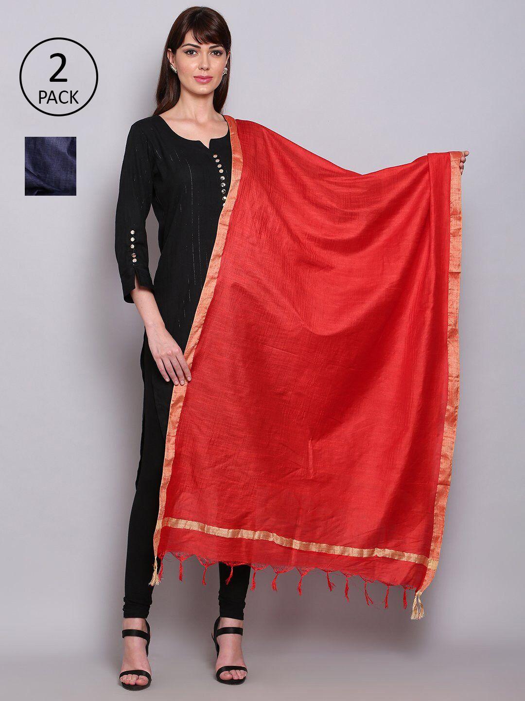 miaz lifestyle red & blue printed art silk dupatta