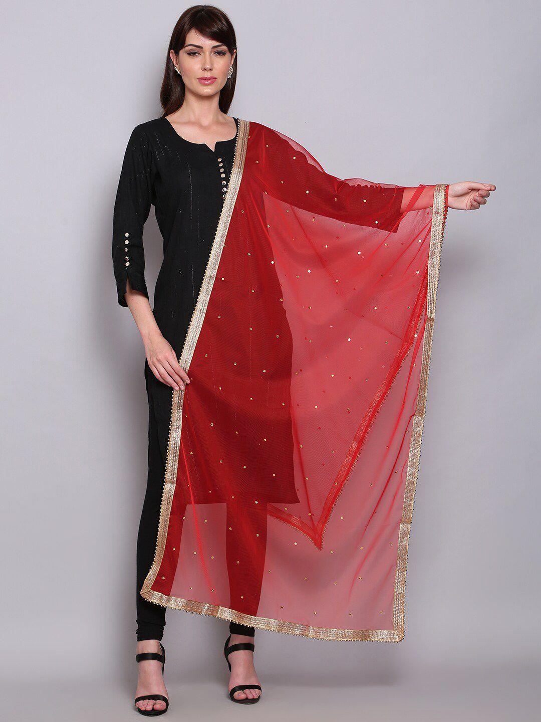 miaz lifestyle red art silk dupatta with beads and stones