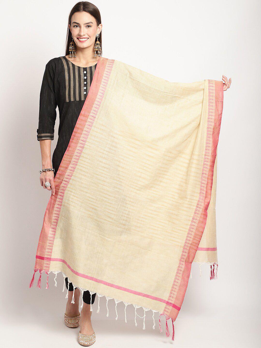 miaz lifestyle tasselled cotton dupatta with zari