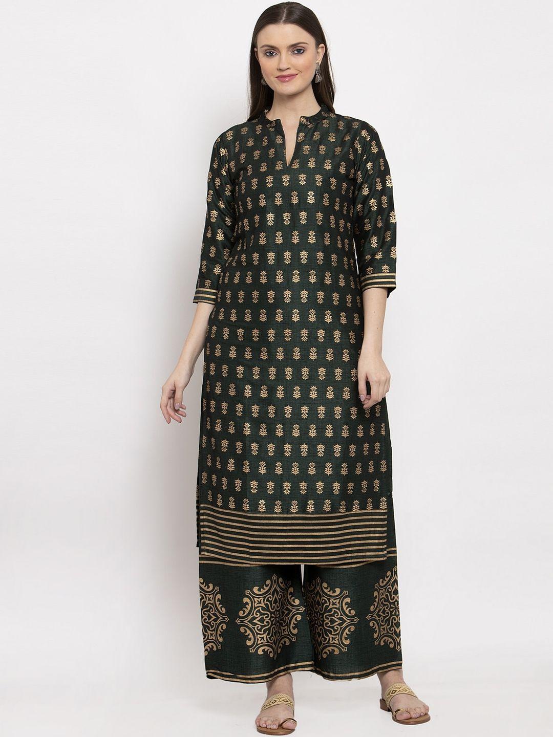 miaz lifestyle women green ethnic motifs printed kurta