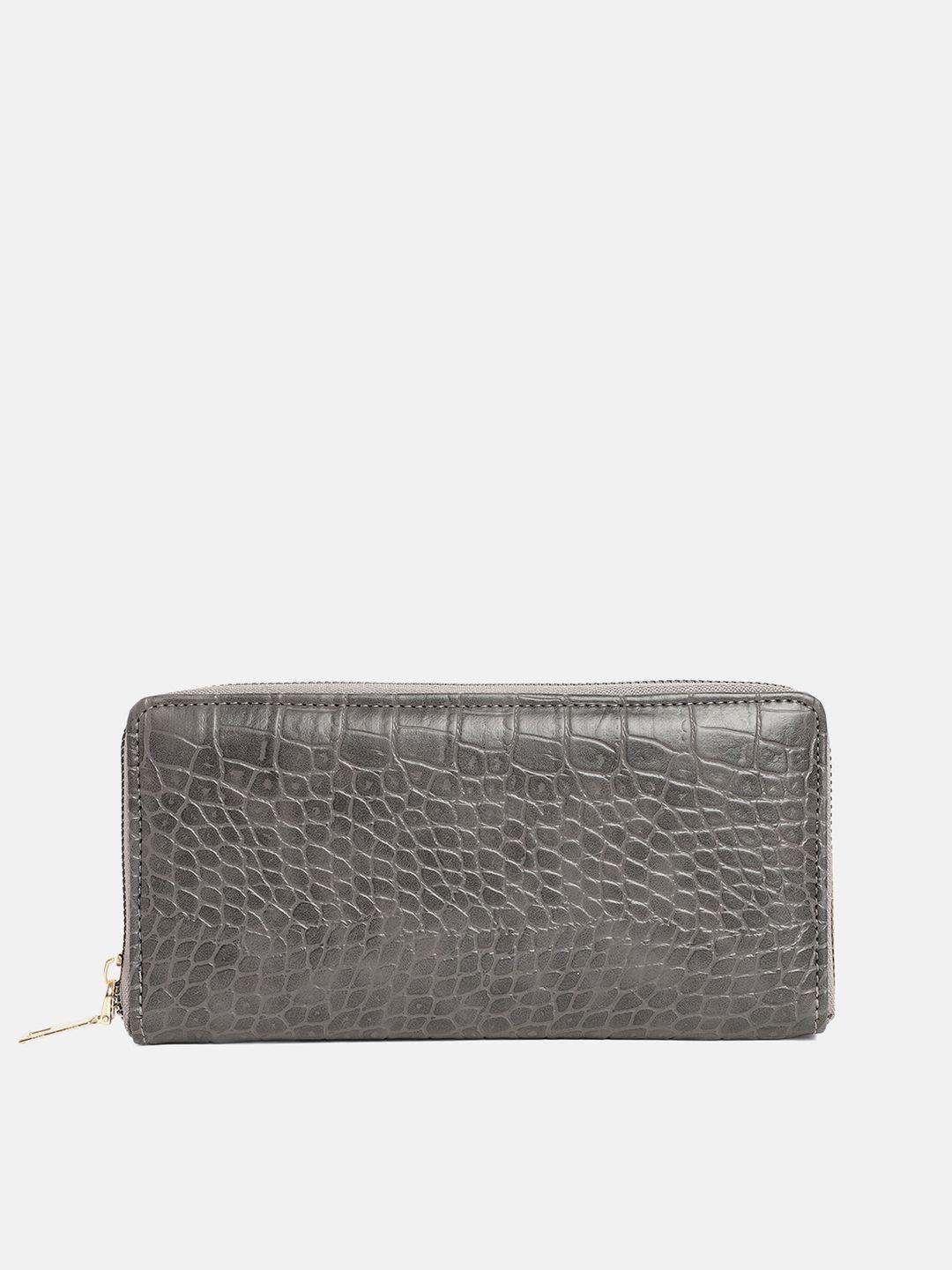 miaz lifestyle women grey textured leather zip around wallet
