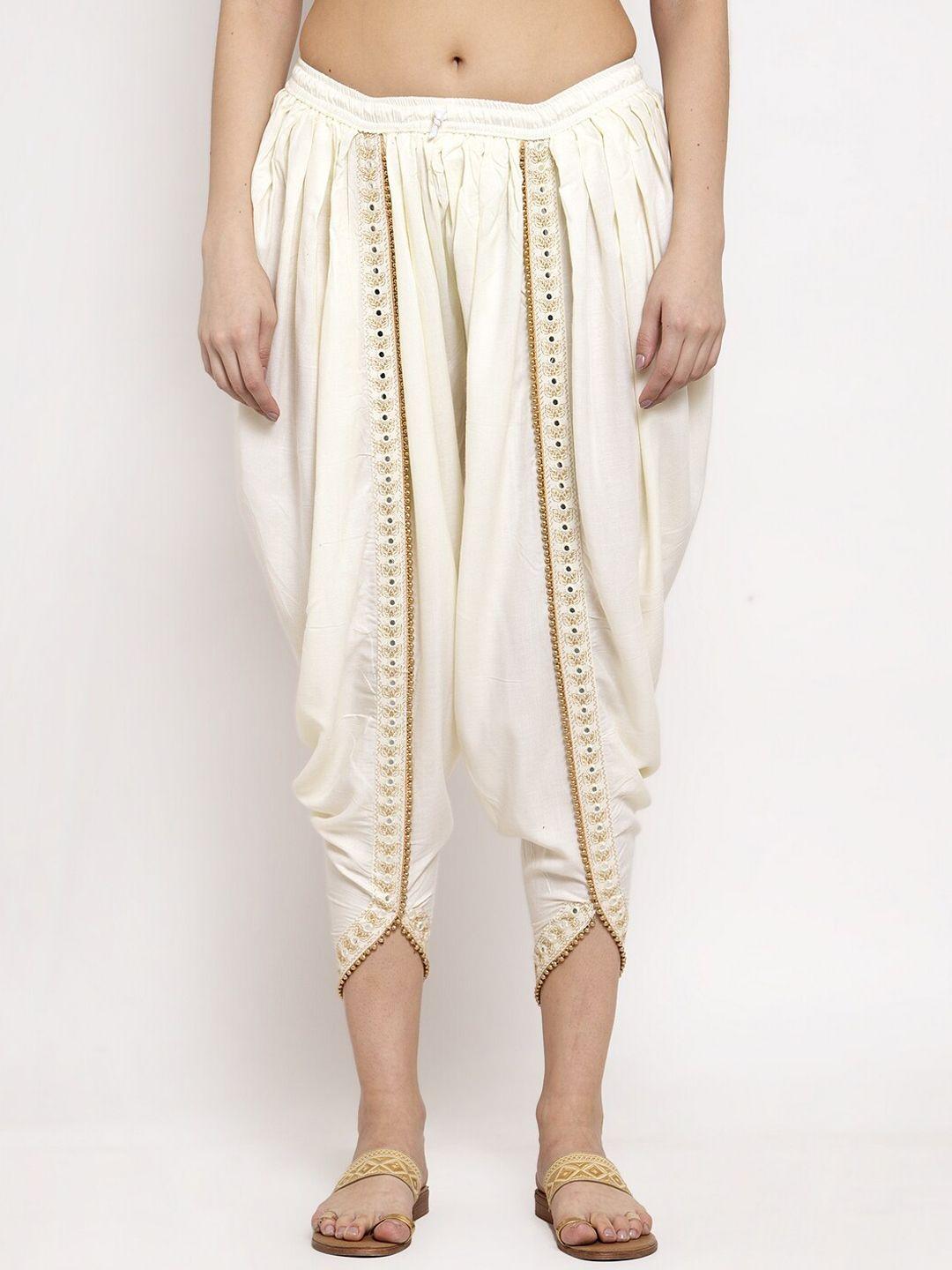 miaz lifestyle women off- white solid dhoti salwar