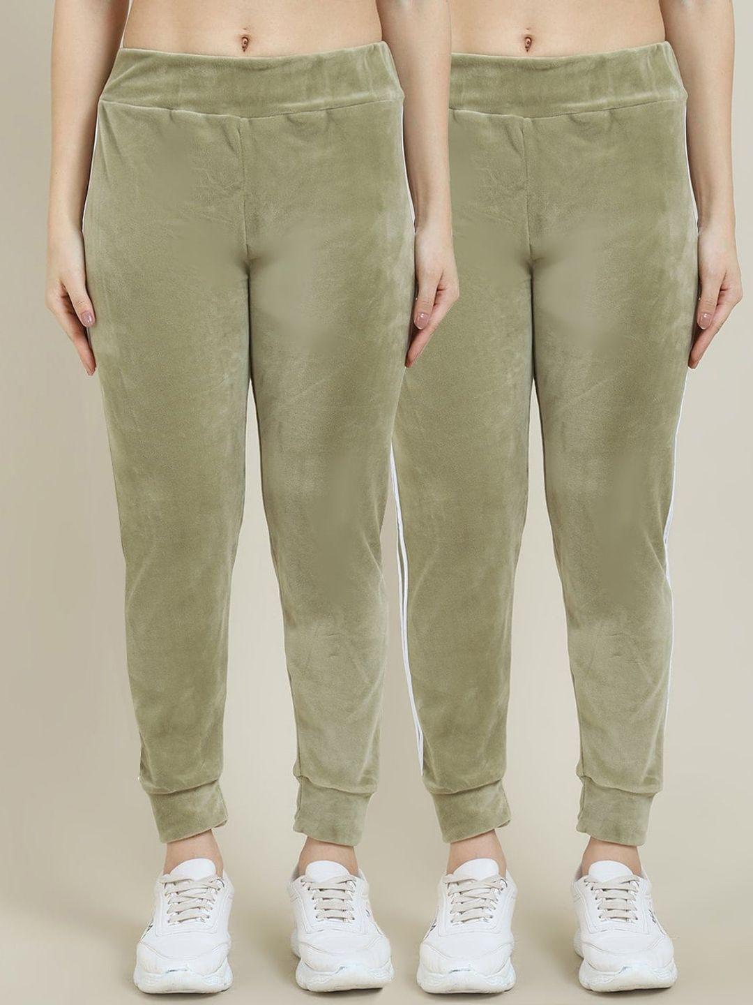miaz lifestyle women pack of 2 green solid  relaxed-fit joggers