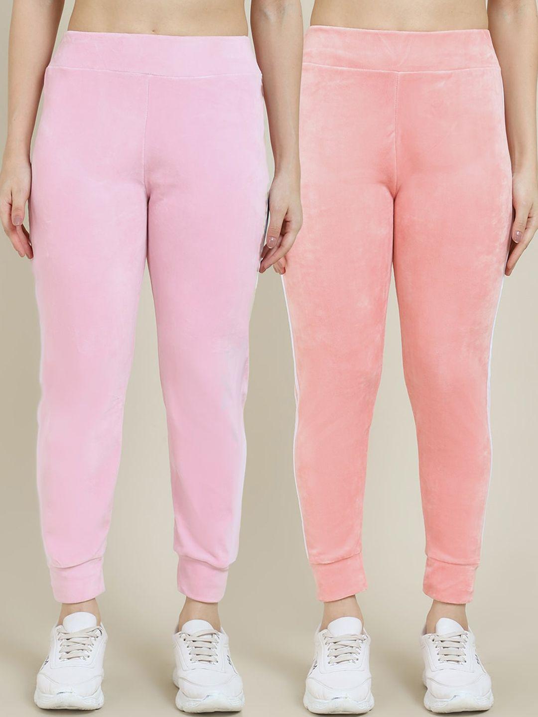 miaz lifestyle women pack of 2 pink & peach coloured solid relaxed-fit joggers