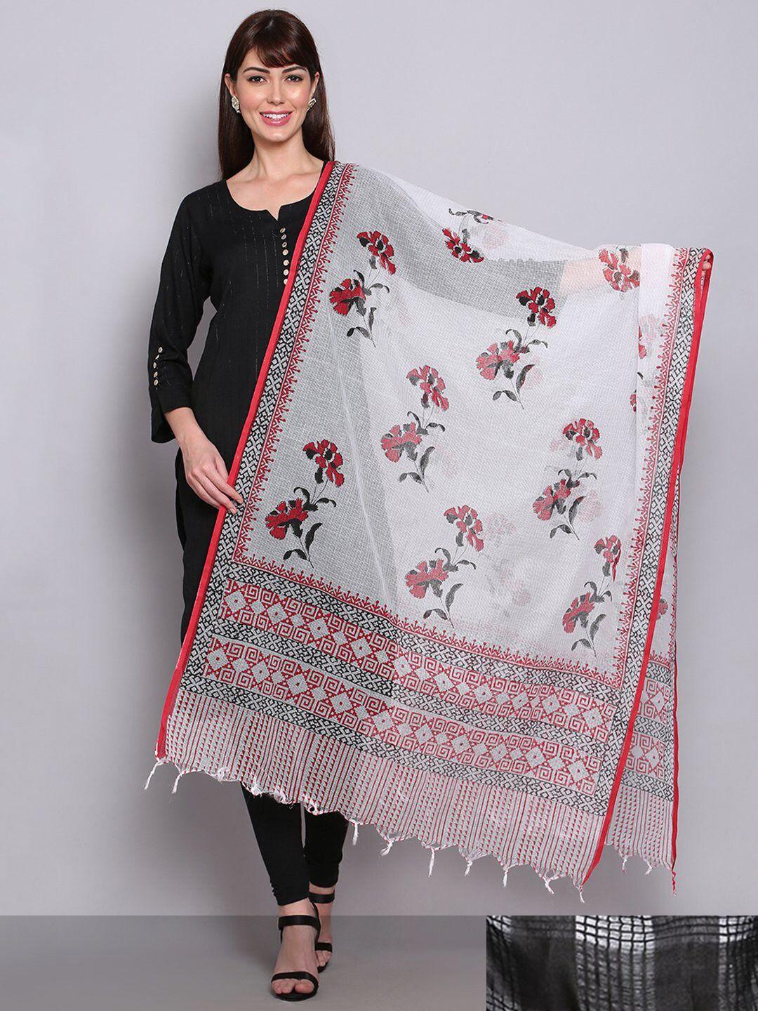 miaz lifestyle women pack of 2 white & black woven design dupatta