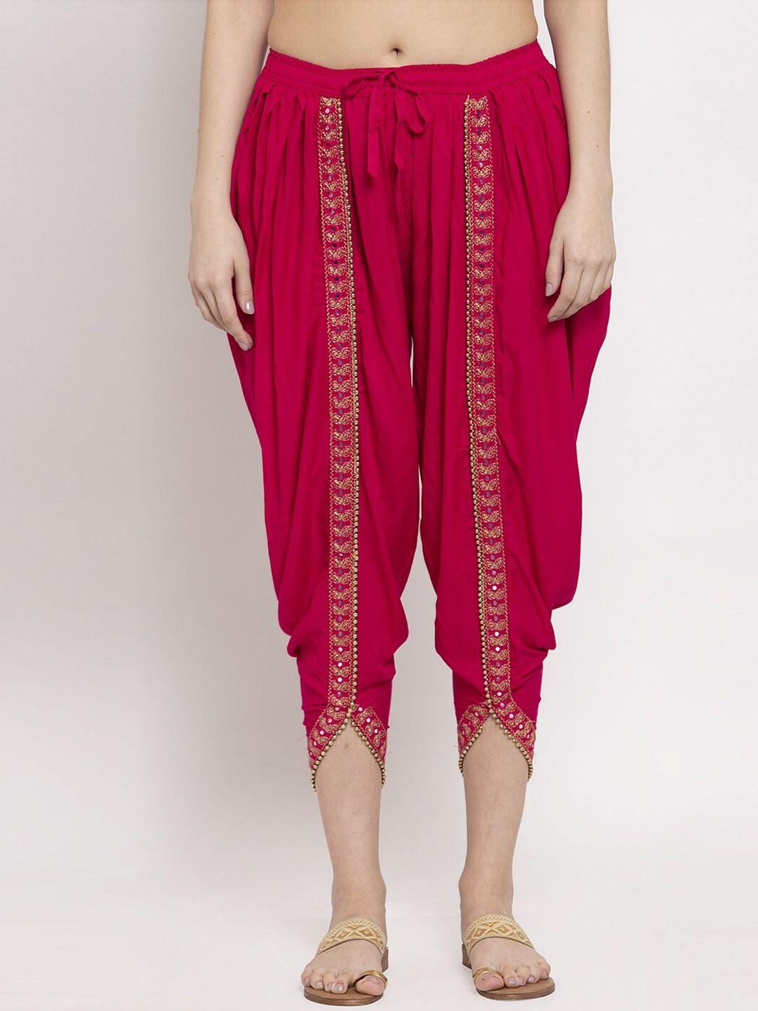 miaz lifestyle women pink embellished border dhoti pants