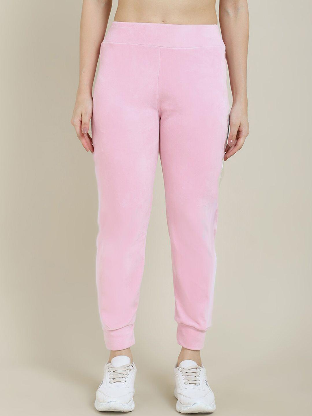 miaz lifestyle women pink solid velvet jogger