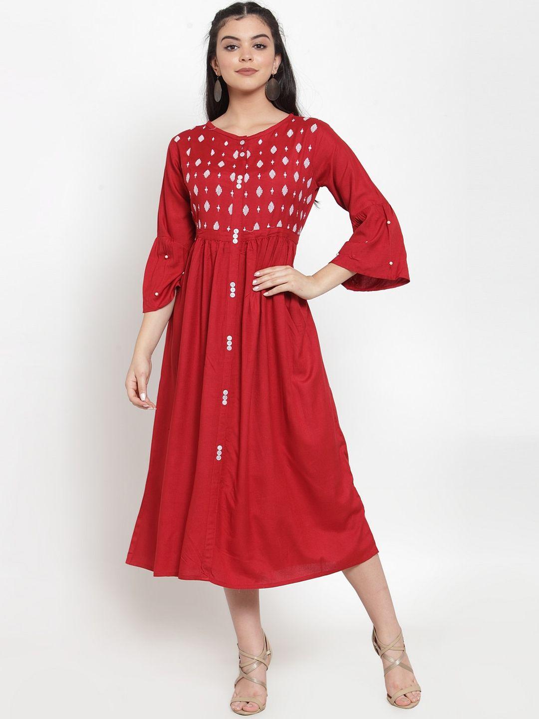 miaz lifestyle women red embellished fit and flare dress