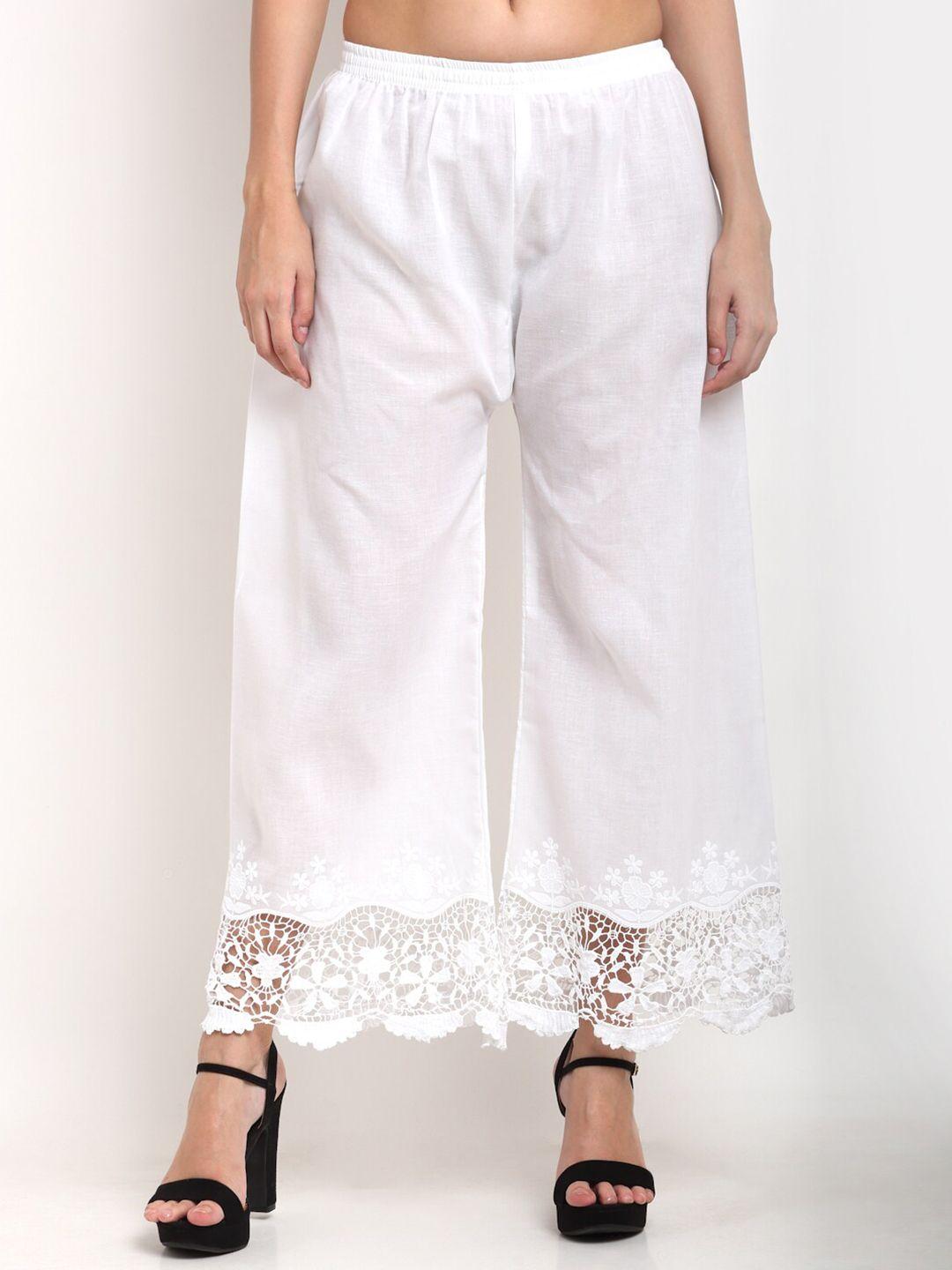 miaz lifestyle women white floral ethnic palazzos