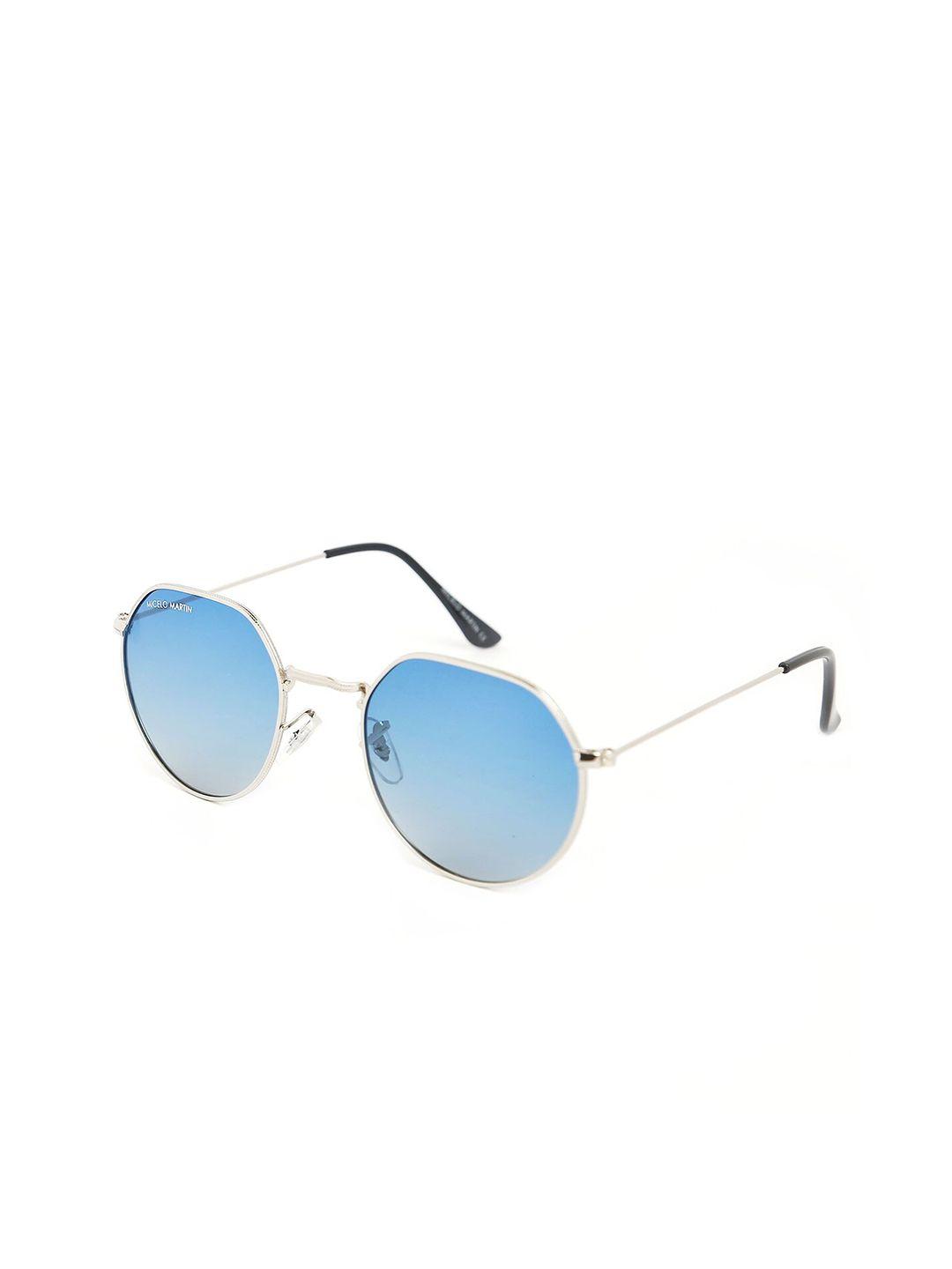 micelo martin unisex blue lens & silver-toned round sunglasses with uv protected lens