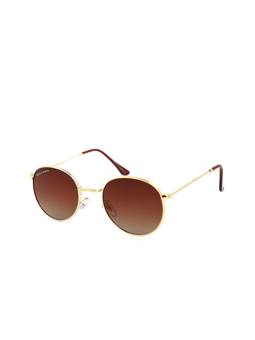 micelo martin unisex brown lens & gold-toned round sunglasses mm1004 c3