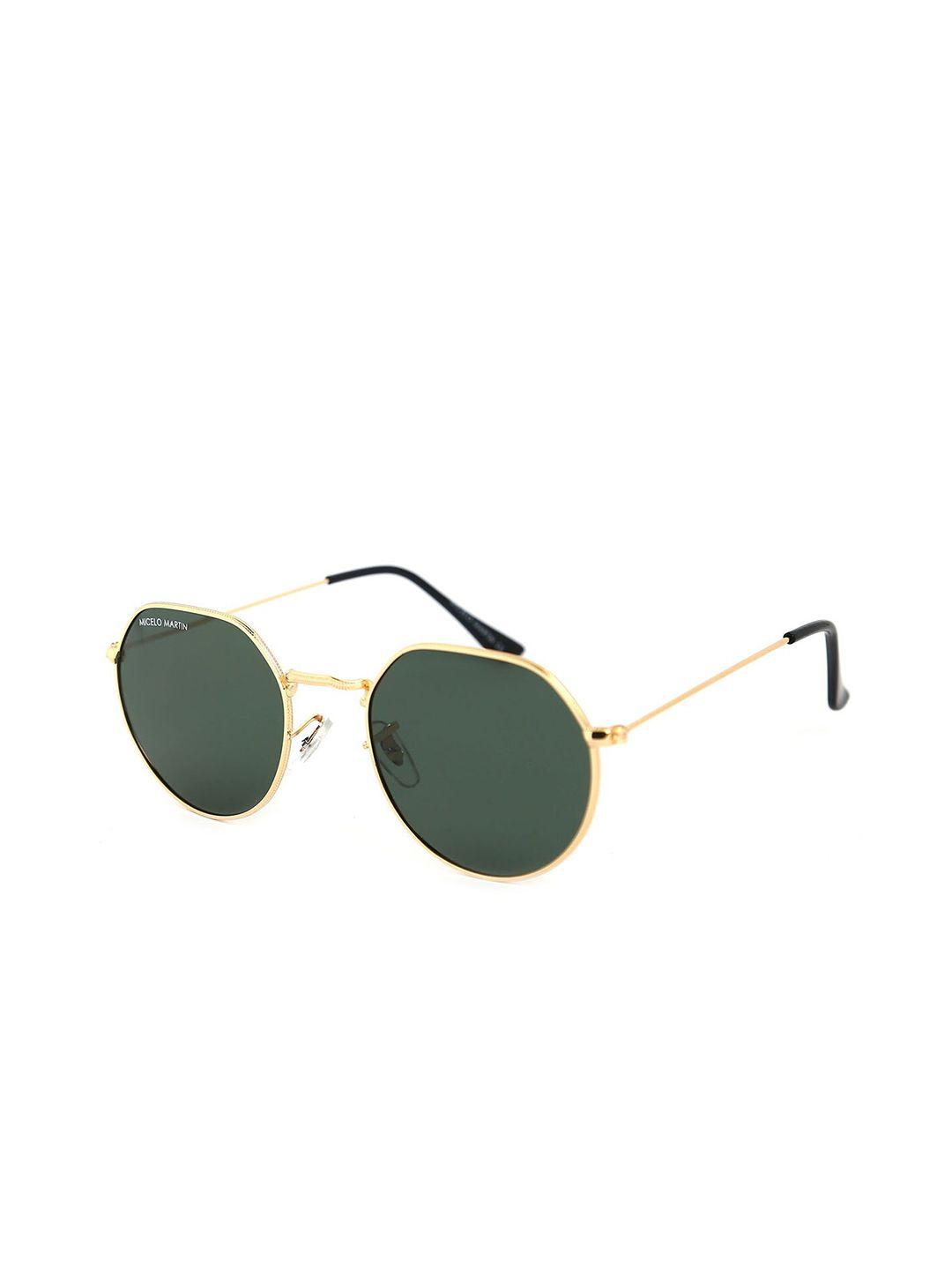 micelo martin unisex green lens & gold-toned round sunglasses with uv protected lens
