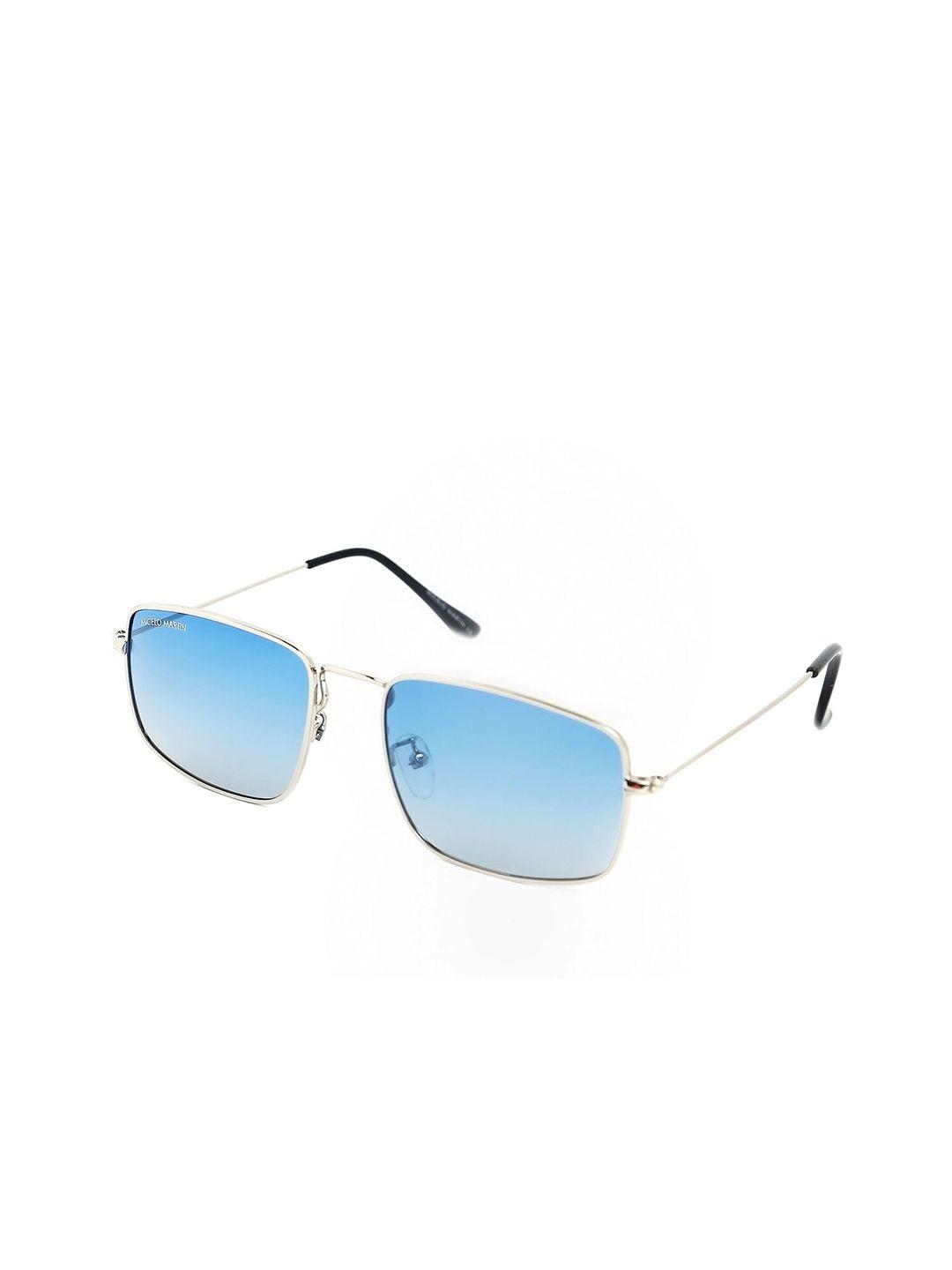 micelo martin men blue lens & silver-toned uv protected rectangle sunglasses mm1006 c5