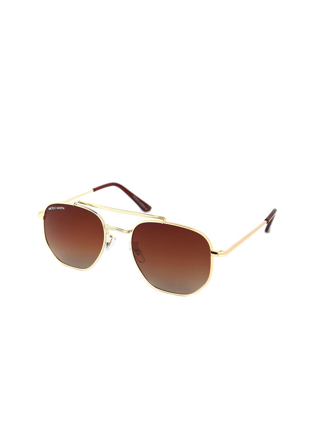 micelo martin men brown lens & gold-toned round sunglasses mm1005 c3