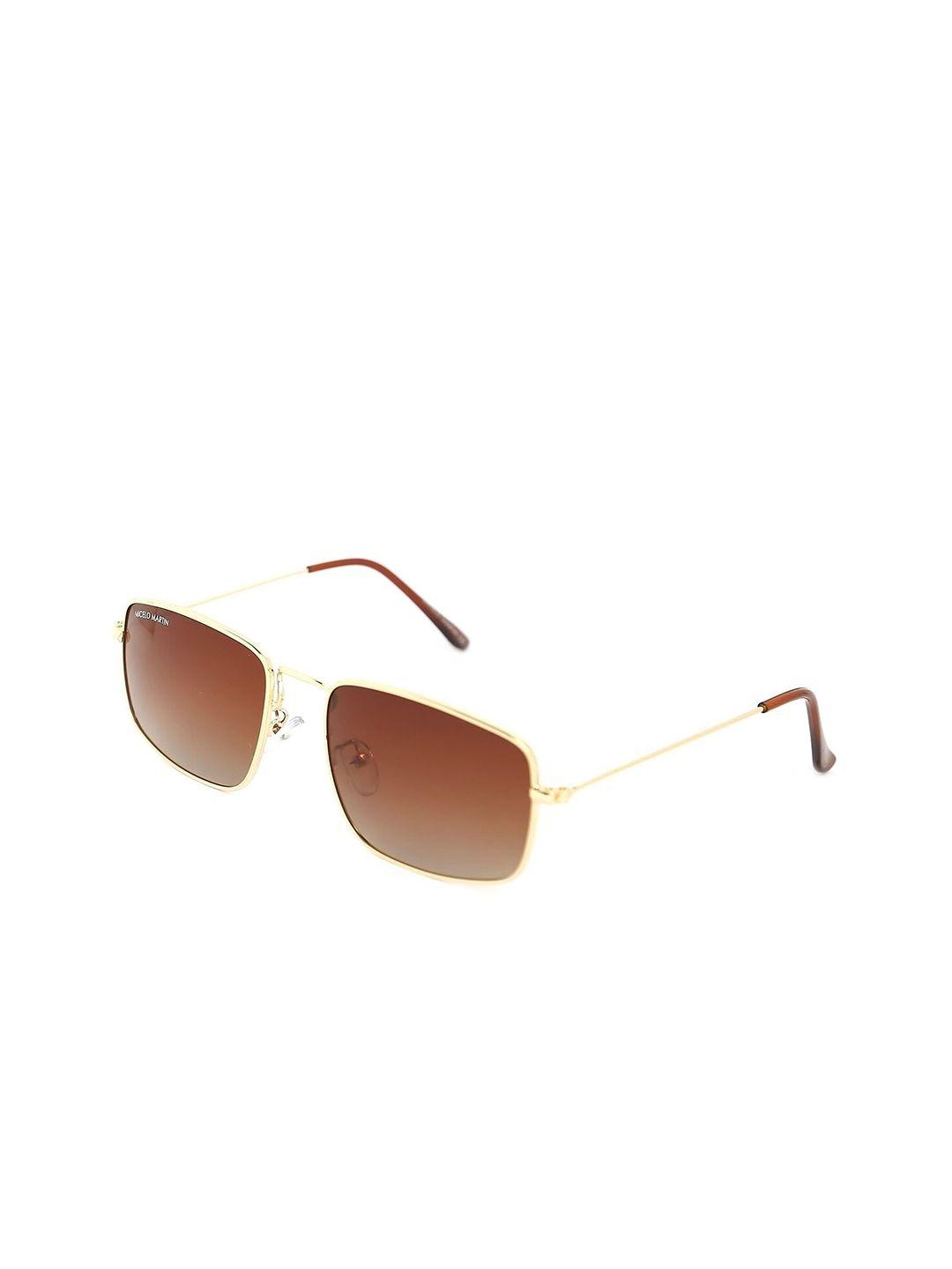 micelo martin men brown lens & gold-toned square sunglasses with uv protected lens