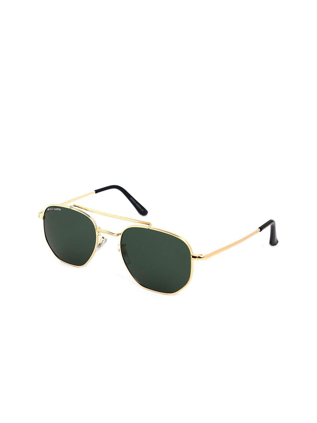 micelo martin men green lens & gold-toned aviator sunglasses with uv protected lens